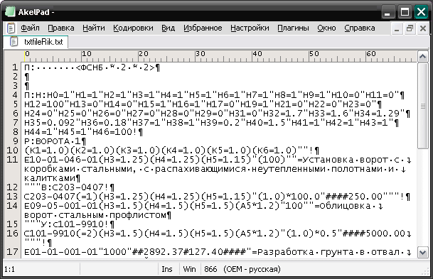 текстовый файл формата РИК